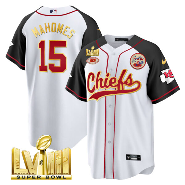 Men's Chiefs Super Bowl LVIII Gold Patch Baseball Jersey - All Stitched - Image 33