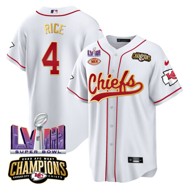 Men's Chiefs AFC West Champions & Super Bowl LVIII Patch Baseball Jersey - All Stitched - Image 15