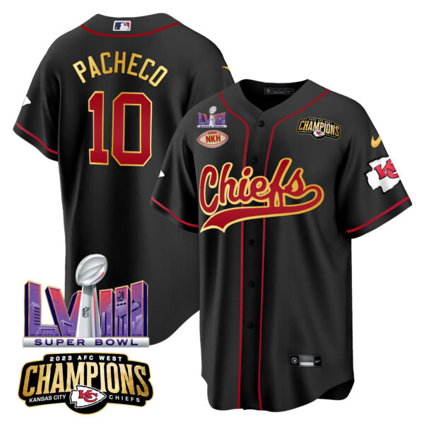 Men's Chiefs AFC West Champions & Super Bowl LVIII Patch Baseball Jersey - All Stitched - Image 22