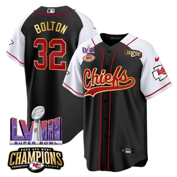 Men's Chiefs AFC West Champions & Super Bowl LVIII Patch Baseball Jersey - All Stitched - Image 27