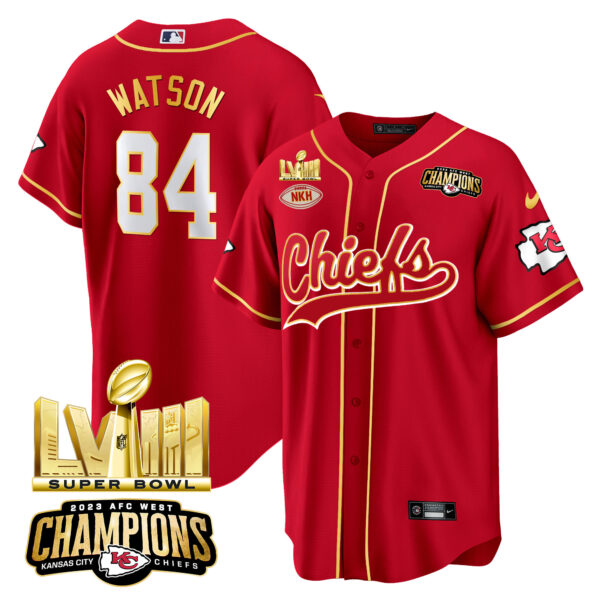Men's Chiefs AFC West Champions & Super Bowl LVIII Gold Patch Baseball Jersey - All Stitched - Image 5