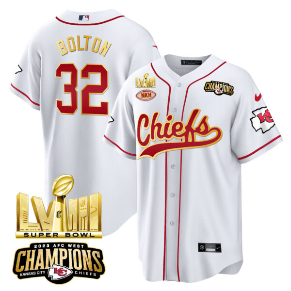 Men's Chiefs AFC West Champions & Super Bowl LVIII Gold Patch Baseball Jersey - All Stitched - Image 11