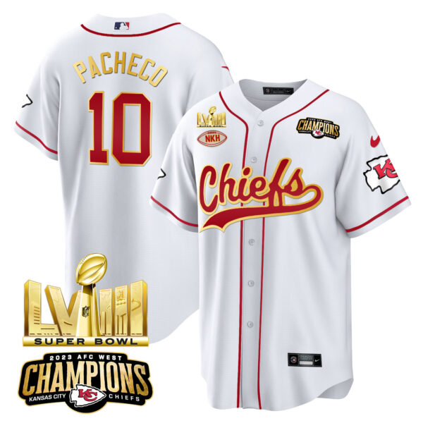 Men's Chiefs AFC West Champions & Super Bowl LVIII Gold Patch Baseball Jersey - All Stitched - Image 14