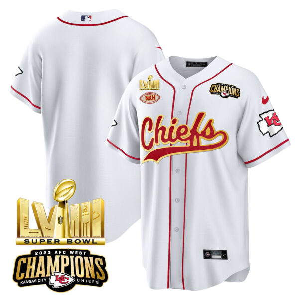 Men's Chiefs AFC West Champions & Super Bowl LVIII Gold Patch Baseball Jersey - All Stitched - Image 16