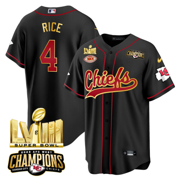Men's Chiefs AFC West Champions & Super Bowl LVIII Gold Patch Baseball Jersey - All Stitched - Image 23