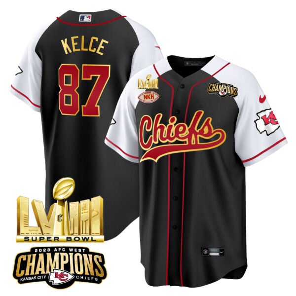 Men's Chiefs AFC West Champions & Super Bowl LVIII Gold Patch Baseball Jersey - All Stitched - Image 26