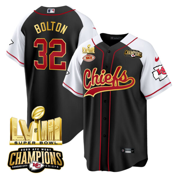 Men's Chiefs AFC West Champions & Super Bowl LVIII Gold Patch Baseball Jersey - All Stitched - Image 27
