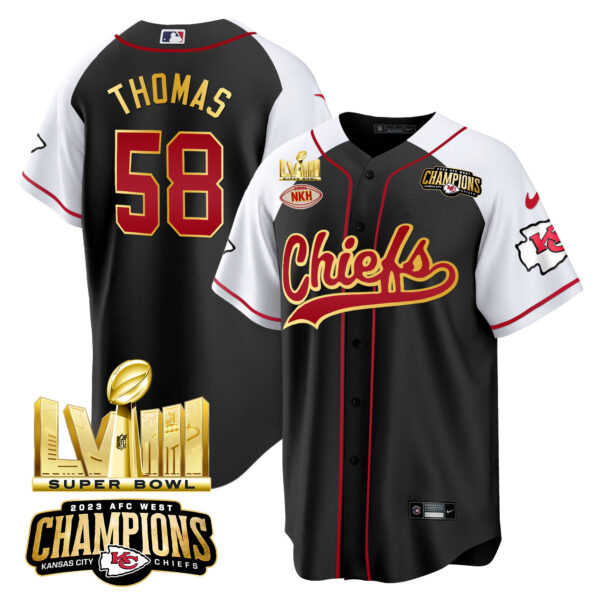 Men's Chiefs AFC West Champions & Super Bowl LVIII Gold Patch Baseball Jersey - All Stitched - Image 28