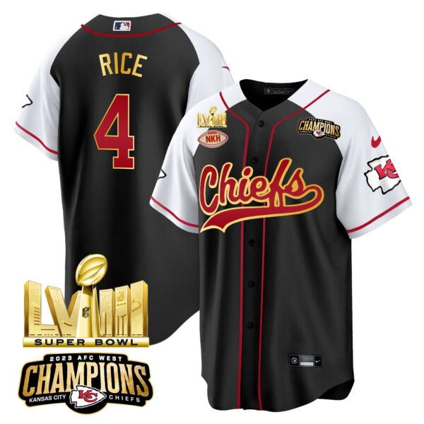 Men's Chiefs AFC West Champions & Super Bowl LVIII Gold Patch Baseball Jersey - All Stitched - Image 31