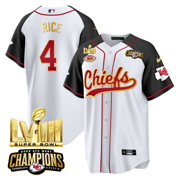 Men's Chiefs AFC West Champions & Super Bowl LVIII Gold Patch Baseball Jersey - All Stitched - Image 39