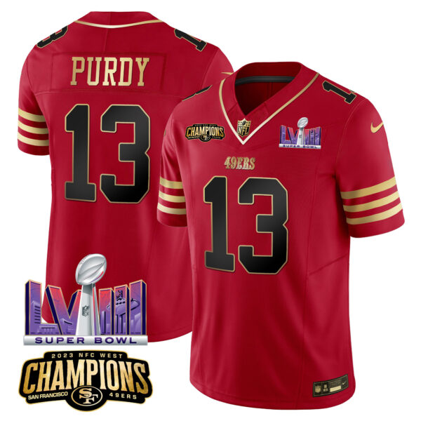 Men's 49ers NFC West Champions & Super Bowl LVIII Patch Vapor Jersey - All Stitched - Image 13