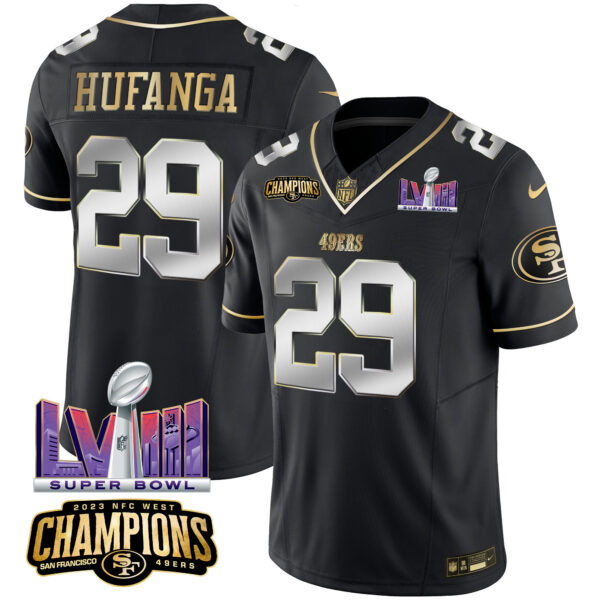 Men's 49ers NFC West Champions & Super Bowl LVIII Patch Vapor Jersey - All Stitched - Image 40