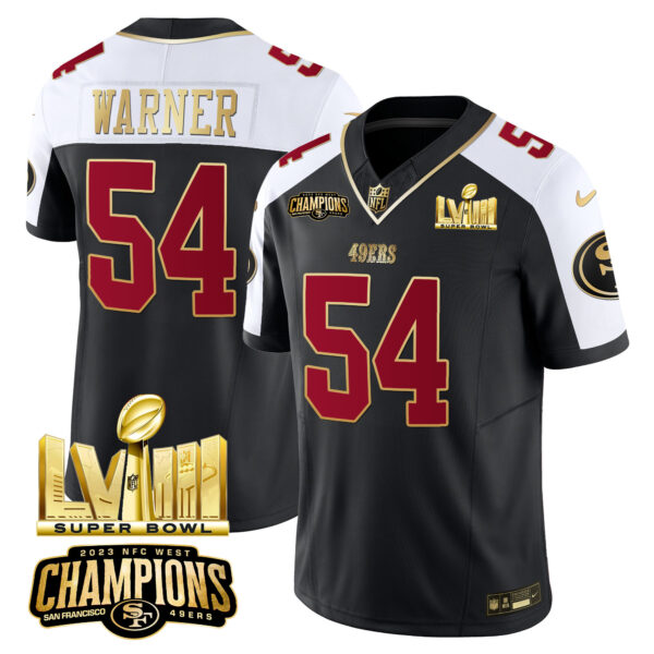 Men's 49ers NFC West Champions & Super Bowl LVIII Gold Patch Vapor Jersey - All Stitched - Image 5