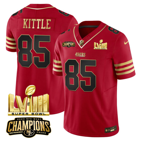 Men's 49ers NFC West Champions & Super Bowl LVIII Gold Patch Vapor Jersey - All Stitched - Image 14