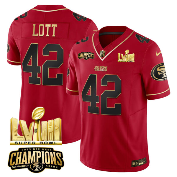 Men's 49ers NFC West Champions & Super Bowl LVIII Gold Patch Vapor Jersey - All Stitched - Image 29
