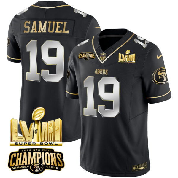 Men's 49ers NFC West Champions & Super Bowl LVIII Gold Patch Vapor Jersey - All Stitched - Image 32