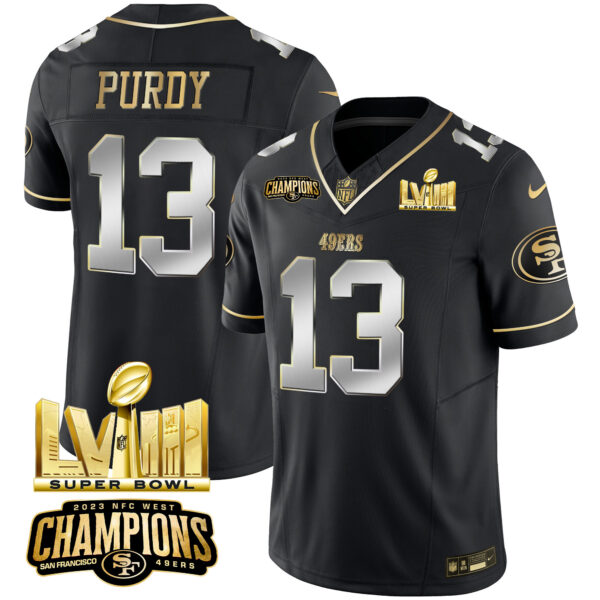 Men's 49ers NFC West Champions & Super Bowl LVIII Gold Patch Vapor Jersey - All Stitched - Image 33