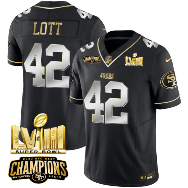Men's 49ers NFC West Champions & Super Bowl LVIII Gold Patch Vapor Jersey - All Stitched - Image 39