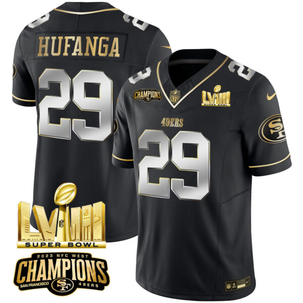 Men's 49ers NFC West Champions & Super Bowl LVIII Gold Patch Vapor Jersey - All Stitched - Image 40