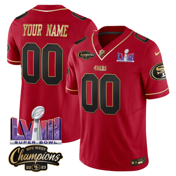49ers NFC West Champions & Super Bowl LVIII Patch Vapor Custom Jersey V2 - All Stitched - Image 3