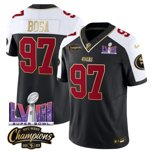 Men's 49ers NFC West Champions & Super Bowl LVIII Patch Vapor Jersey V2 - All Stitched - Image 7