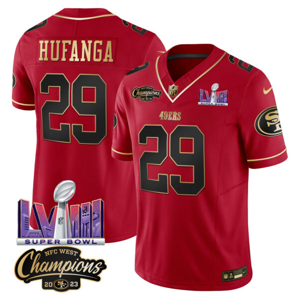Men's 49ers NFC West Champions & Super Bowl LVIII Patch Vapor Jersey V2 - All Stitched - Image 30