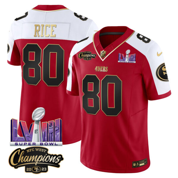 Men's 49ers NFC West Champions & Super Bowl LVIII Patch Vapor Jersey V2 - All Stitched - Image 46