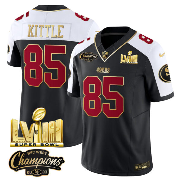 Men's 49ers NFC West Champions & Super Bowl LVIII Gold Patch Vapor Jersey V2 - All Stitched - Image 4