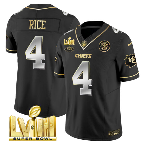 Men's Chiefs Super Bowl LVIII Gold Patch Vapor Jersey V3 - All Stitched - Image 7