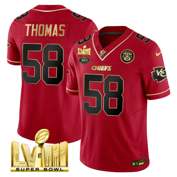 Men's Chiefs Super Bowl LVIII Gold Patch Vapor Jersey V3 - All Stitched - Image 45