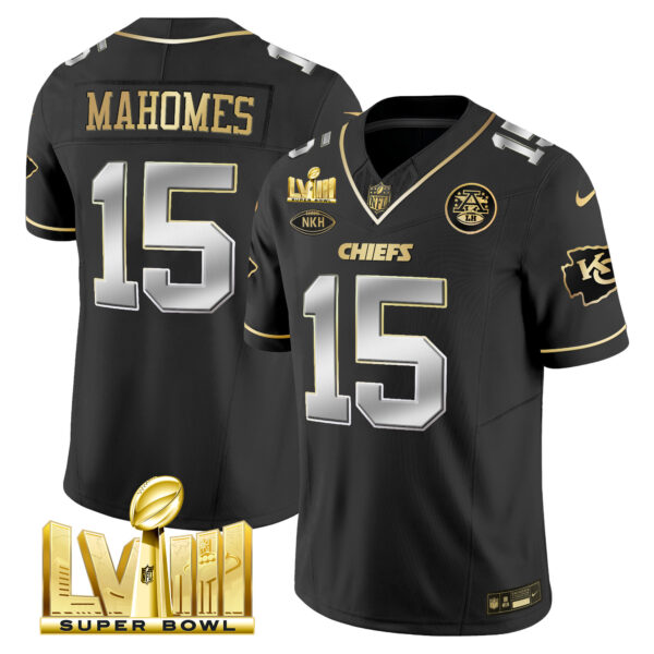 Men's Chiefs Super Bowl LVIII Gold Patch Vapor Jersey V3 - All Stitched