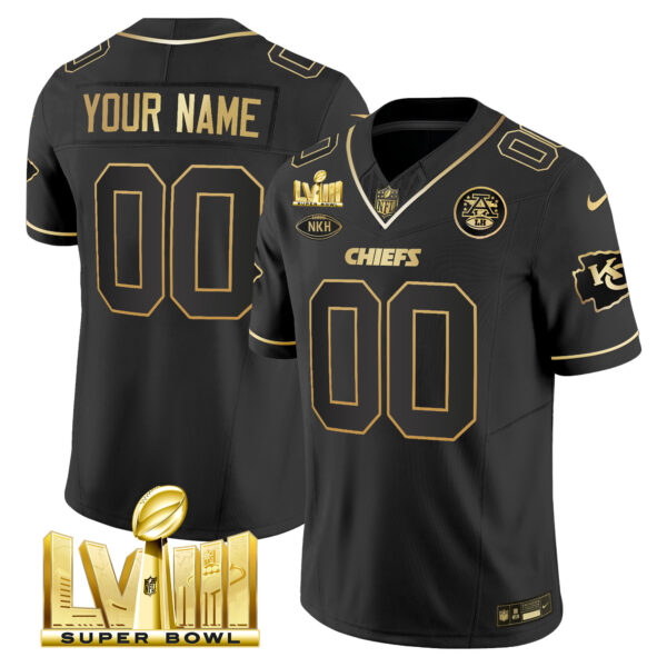 Chiefs Super Bowl LVIII Gold Patch Vapor Custom Jersey V3 - All Stitched - Image 2