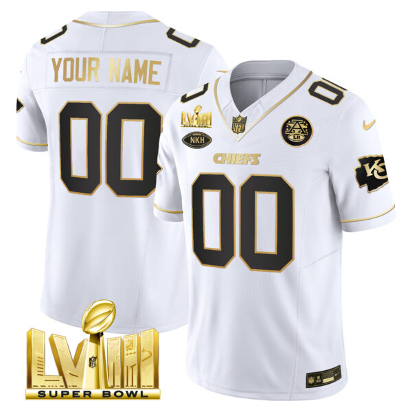 Chiefs Super Bowl LVIII Gold Patch Vapor Custom Jersey V3 - All Stitched - Image 3