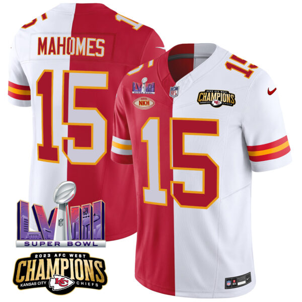 Men's Chiefs AFC West Champions & Super Bowl LVIII Patch Vapor Jersey V2 - All Stitched - Image 29