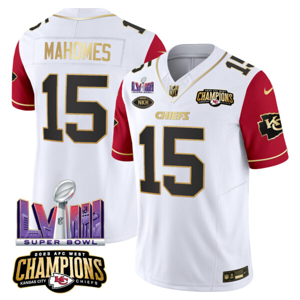 Men's Chiefs AFC West Champions & Super Bowl LVIII Patch Vapor Jersey V2 - All Stitched - Image 36