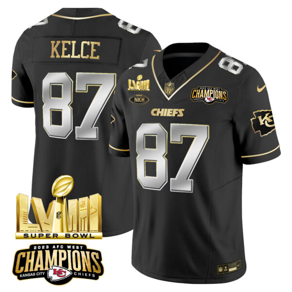 Men's Chiefs AFC West Champions & Super Bowl LVIII Gold Patch Vapor Jersey V2 - All Stitched - Image 2
