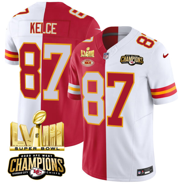 Men's Chiefs AFC West Champions & Super Bowl LVIII Gold Patch Vapor Jersey V2 - All Stitched - Image 30