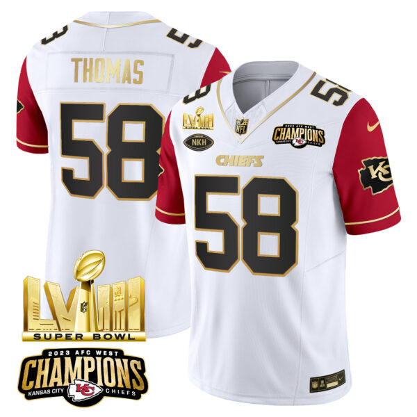 Men's Chiefs AFC West Champions & Super Bowl LVIII Gold Patch Vapor Jersey V2 - All Stitched - Image 38