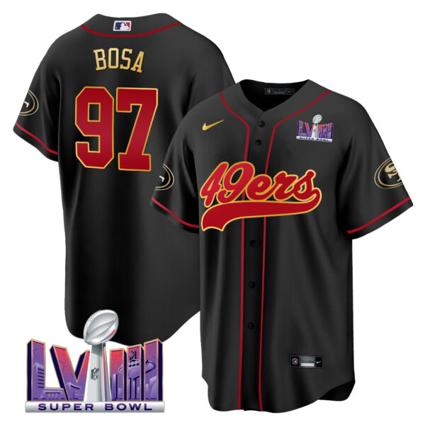 Men's 49ers Super Bowl LVIII Patch Baseball Jersey - All Stitched - Image 7