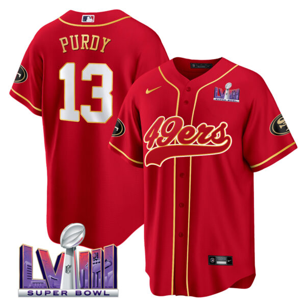 Men's 49ers Super Bowl LVIII Patch Baseball Jersey - All Stitched - Image 13