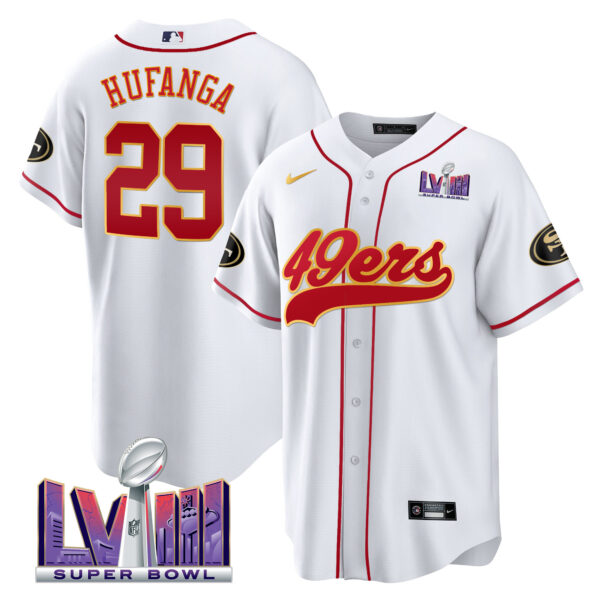 Men's 49ers Super Bowl LVIII Patch Baseball Jersey - All Stitched - Image 29