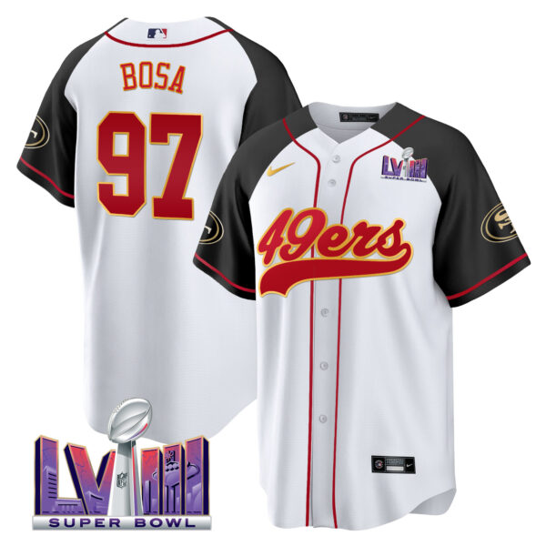 Men's 49ers Super Bowl LVIII Patch Baseball Jersey - All Stitched - Image 47