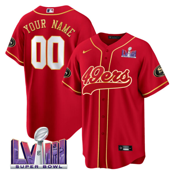 49ers Super Bowl LVIII Patch Baseball Custom Jersey - All Stitched - Image 2