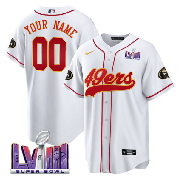 49ers Super Bowl LVIII Patch Baseball Custom Jersey - All Stitched - Image 3