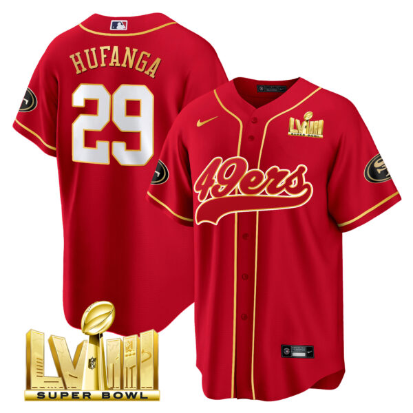 Men's 49ers Super Bowl LVIII Gold Patch Baseball Jersey - All Stitched - Image 19