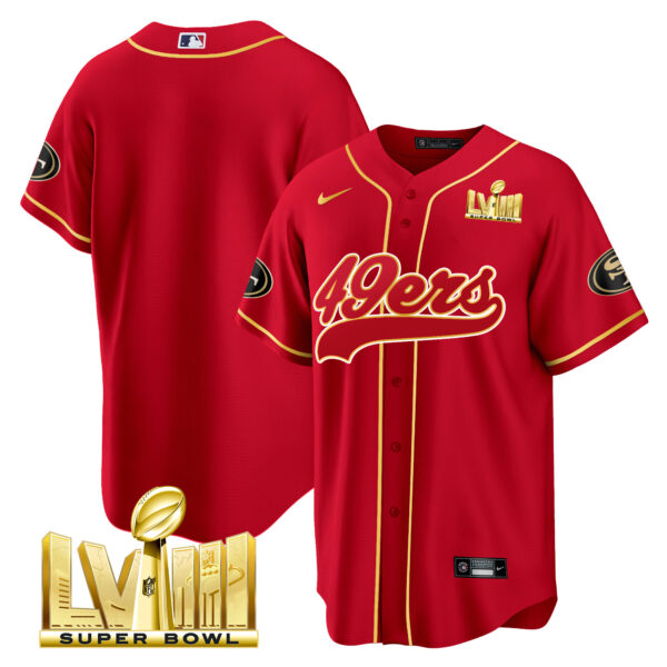 Men's 49ers Super Bowl LVIII Gold Patch Baseball Jersey - All Stitched - Image 20