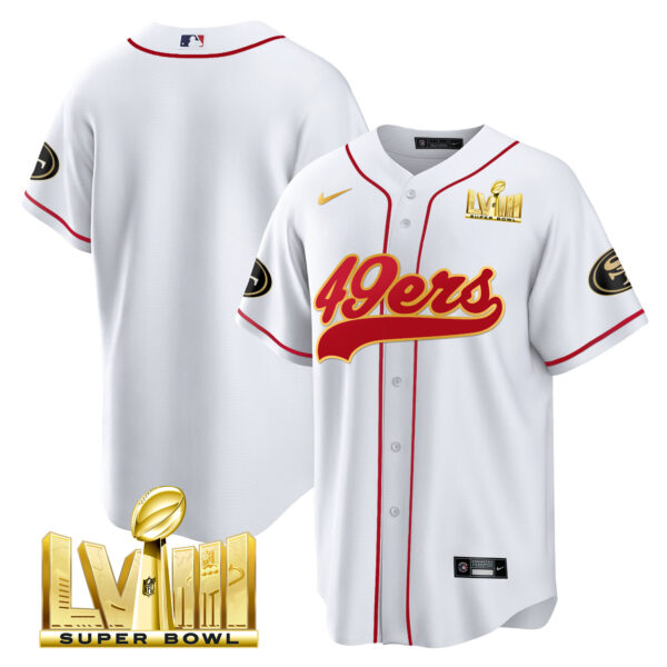 Men's 49ers Super Bowl LVIII Gold Patch Baseball Jersey - All Stitched - Image 30