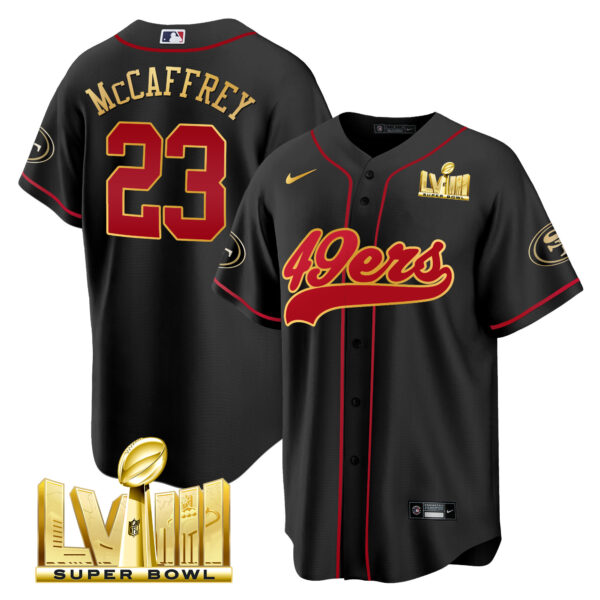 Men's 49ers Super Bowl LVIII Gold Patch Baseball Jersey - All Stitched