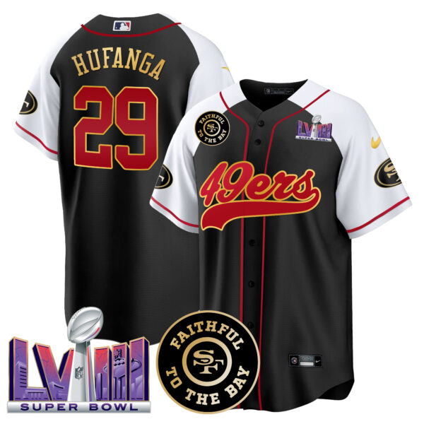 Men's 49ers Faithful & Super Bowl LVIII Patch Baseball Jersey - All Stitched - Image 9