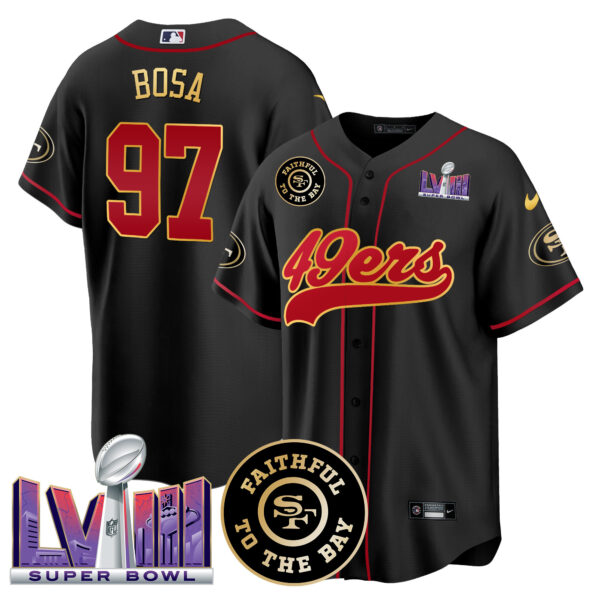 Men's 49ers Faithful & Super Bowl LVIII Patch Baseball Jersey - All Stitched - Image 17